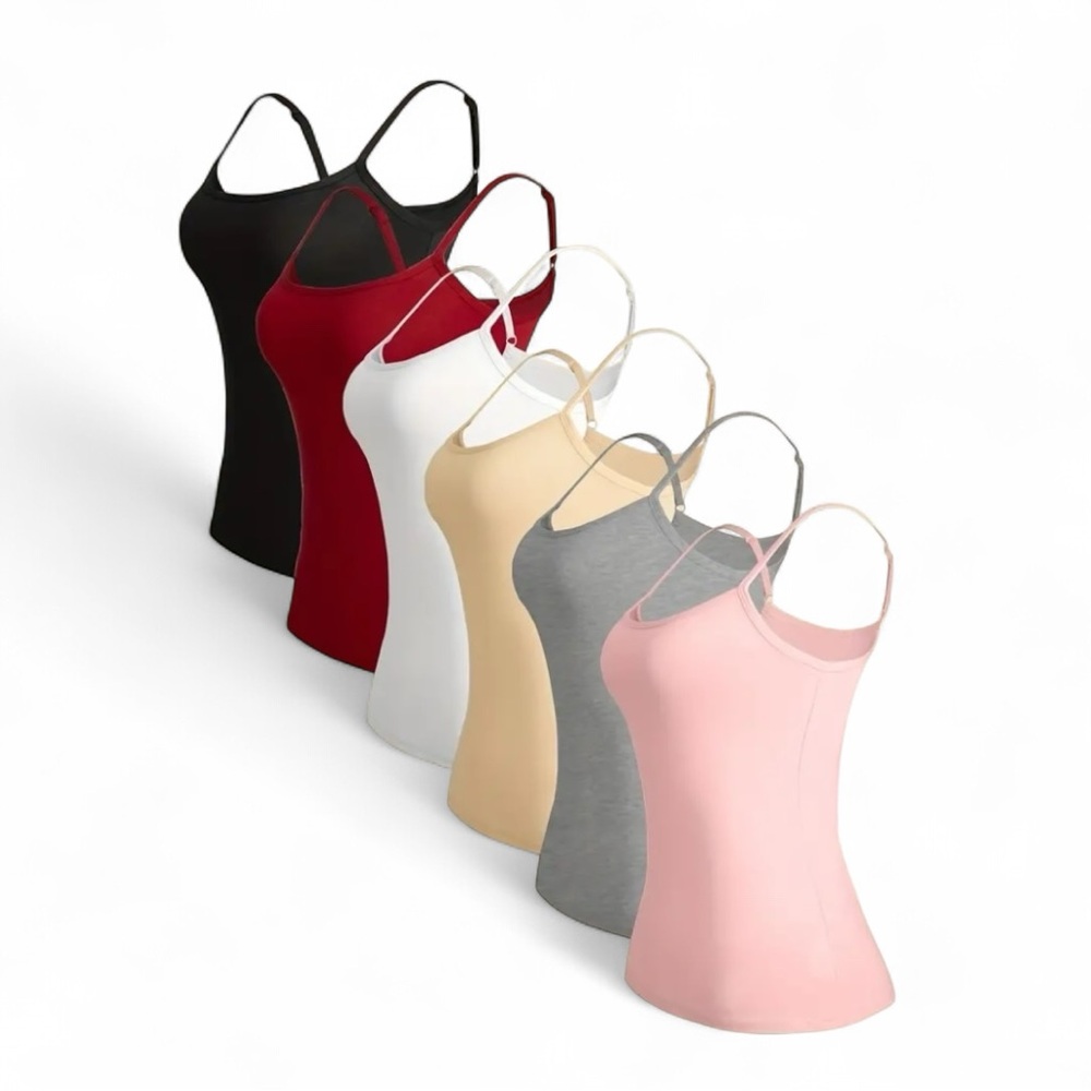 Set of 6 Camisole Tops in Pink Gray Khaki White Red Black